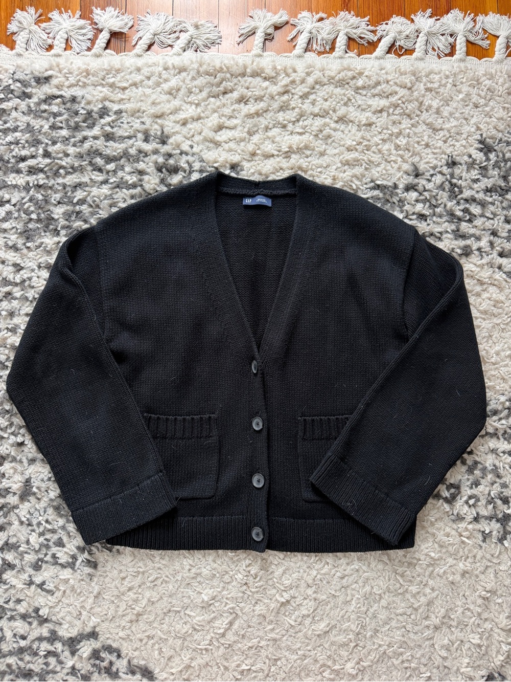 GAP 100% Cotton Black V-Neck Button Cardigan